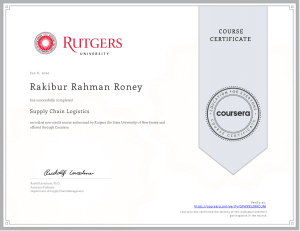 Supply Chain Logistics Course Certificate - Rutgers University & Coursera