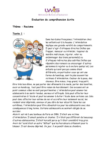 Racisme & Harc&egrave;lement: &Eacute;valuation de compr&eacute;hension &eacute;crite