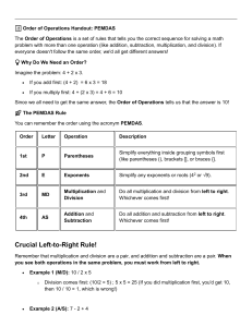 Order of Operations Handout: PEMDAS Math Rules & Practice Problems