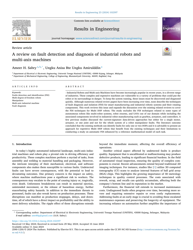 Fault Detection & Diagnosis in Industrial Robots: A Review (2024)