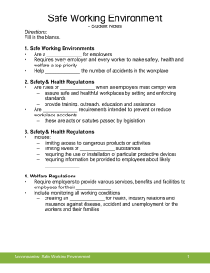 Safe Working Environment: Student Notes on OSHA & Workplace Safety
