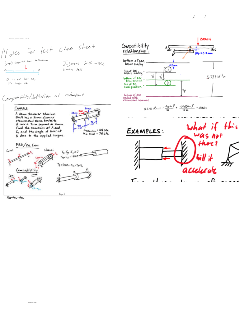 Engineering Mechanics Cheat Sheet: Deflection, Compatibility & Torque