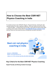 CSIR NET Physics Coaching: How to Choose the Best in India