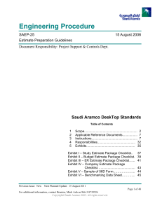 SAEP-25: Saudi Aramco Estimate Preparation Guidelines for Capital Projects