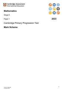 Cambridge Primary Stage 6 Maths Paper 1 2023 Mark Scheme