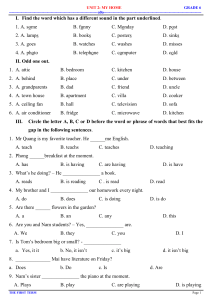 Grade 6 English Worksheet: My Home Unit - Grammar & Vocabulary
