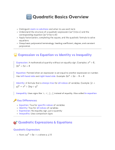 Quadratic Basics Overview: Equations, Expressions & Polynomials