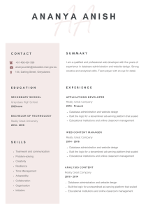 Ananya Anish - Web Developer Resume