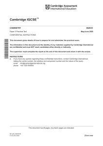 IGCSE Chemistry Practical Test: Confidential Instructions