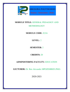 General Pedagogy & Methodology Module Outline | KIBOGORA POLYTECHNIC