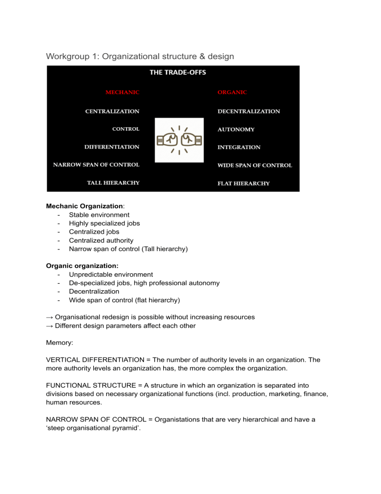 Organizational Structure, Leadership & Motivation: Workgroup Notes