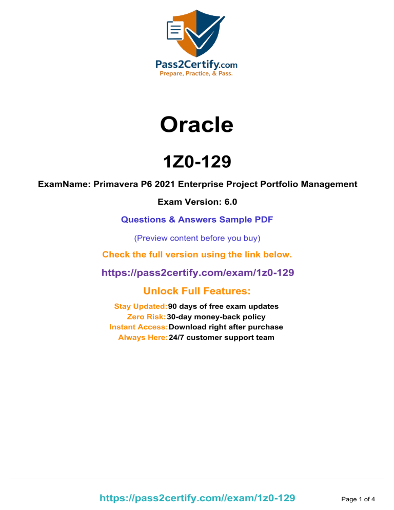 Primavera P6 2021 Exam Sample Questions & Answers