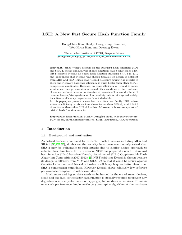 LSH: A New Fast Secure Hash Function Family