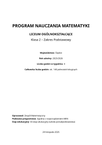 Program Nauczania Matematyki - Liceum, Klasa 2