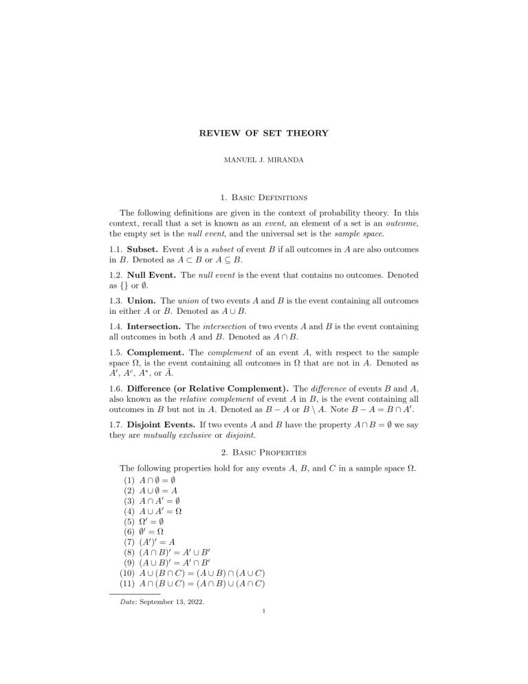 Set Theory Review: Definitions & Properties