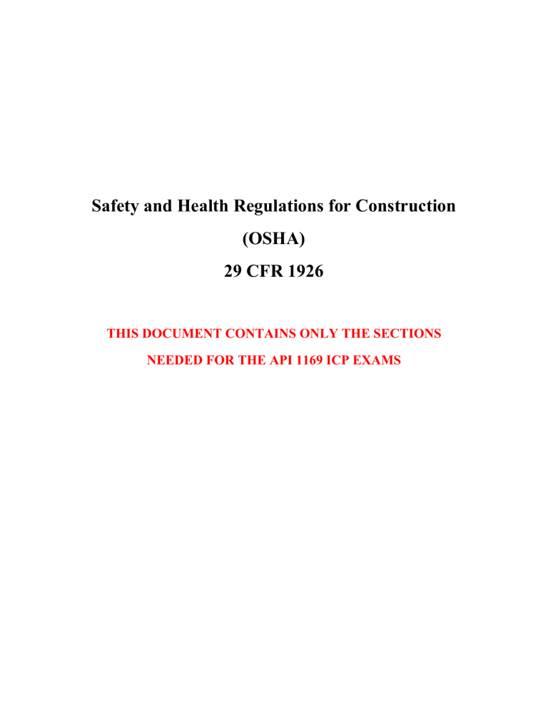 OSHA Construction Safety Regulations (29 CFR 1926) for API 1169