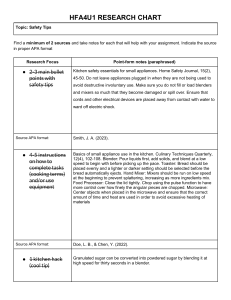Kitchen Safety Tips Research Chart