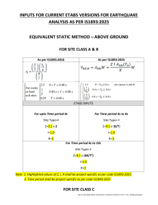 ETABS Earthquake Analysis Inputs as per IS1893:2025