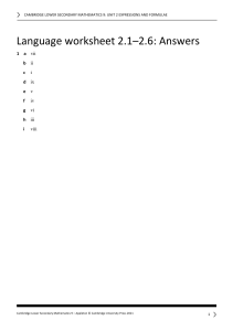 Math Worksheet Answers: Expressions & Formulae, Grade 9
