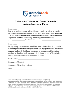 Ontario Tech University Engineering Lab Safety Acknowledgement Form