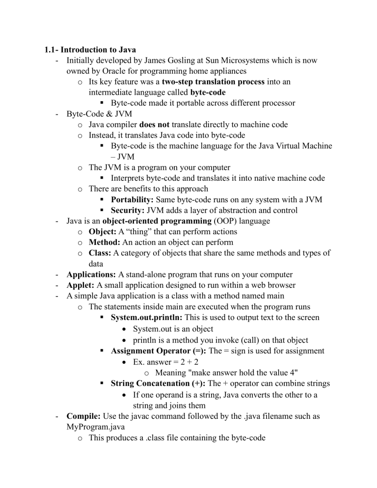 Java Programming Introduction: Byte-Code, JVM, Syntax & Operators