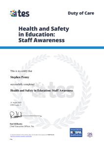 Health & Safety in Education: Staff Awareness Certificate - Tes