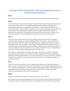 CPSC Bicycle Regulations & International Standards Podcast Transcript