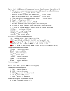Medical Measurement Review Sets: Metric & Household Systems