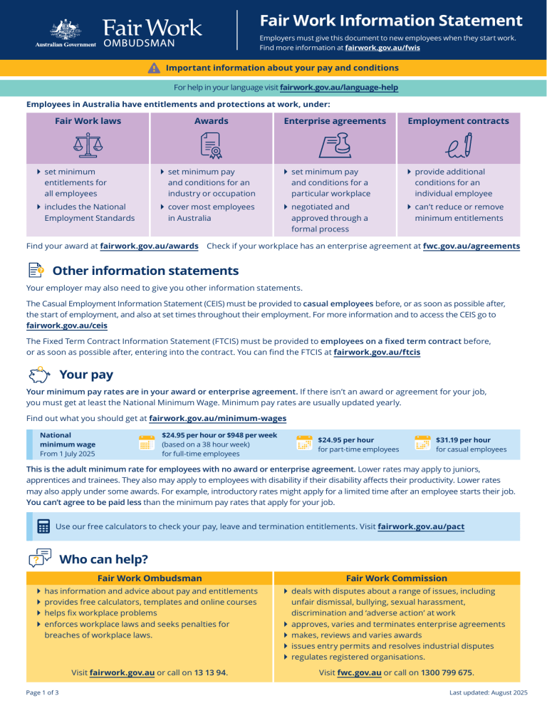 Fair Work Information Statement - Employee Rights Guide