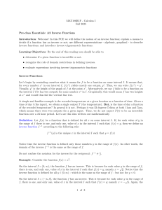Calculus I: Inverse Functions & Inverse Trigonometric Functions