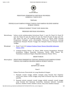 Indonesia Government Regulation 81/2012: Household Waste Management