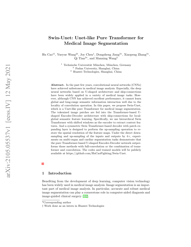 Swin-Unet: Pure Transformer for Medical Image Segmentation