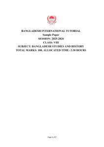 Bangladesh Studies & History Sample Paper - Class VIII (2025-26)