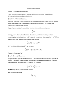 Mathematics Test 1: Calculus & Percentages - Differential & Integral
