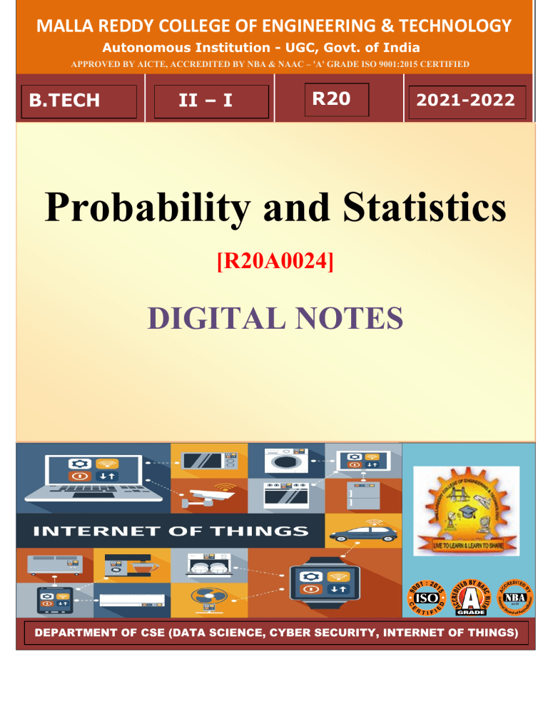 Probability and Statistics Digital Notes MRCET B.Tech