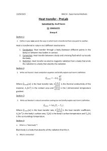 Heat Transfer PreLab: Conduction, Convection, Radiation & Equations