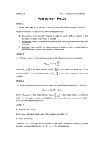 Heat Transfer PreLab: Conduction, Convection, Radiation & Equations