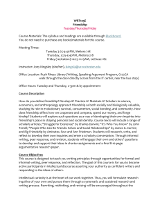 WRT105E Friendship Course Syllabus - University of Rochester