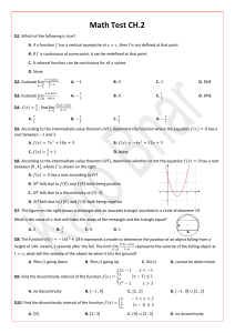 Math Test CH.2: Calculus Limits, Continuity, IVT & Derivatives Questions