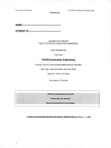 University of Toronto Civ420 Construction Engineering Final Exam
