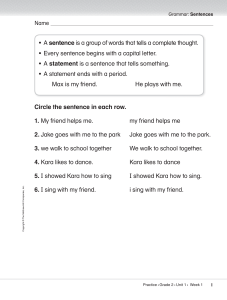 Grade 2 Grammar: Sentences Worksheet