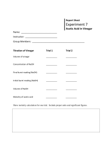 Acetic Acid in Vinegar Titration Lab Report Sheet - Experiment 7