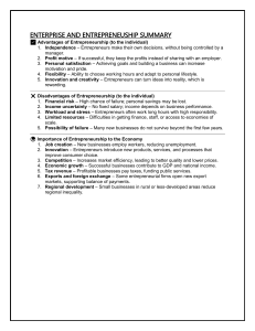 ENTERPRISE AND ENTREPRENEUSHIP SUMMARY