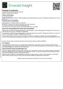Strategic Learning & the Balanced Scorecard: A Management Framework