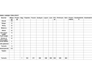 Mixed Turkish Diet Example Table