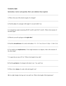 Geometry Quiz: Basic Shapes, Angles, Area, Volume & Perimeter