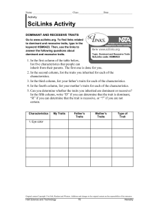 Dominant and Recessive Traits Worksheet