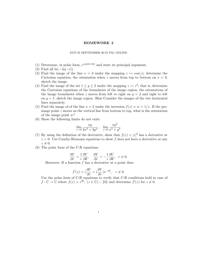 Complex Analysis Homework 2: Functions, Limits, Mappings