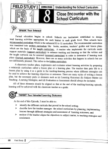 Field Study 1: Understanding School Curriculum & Teacher's Role