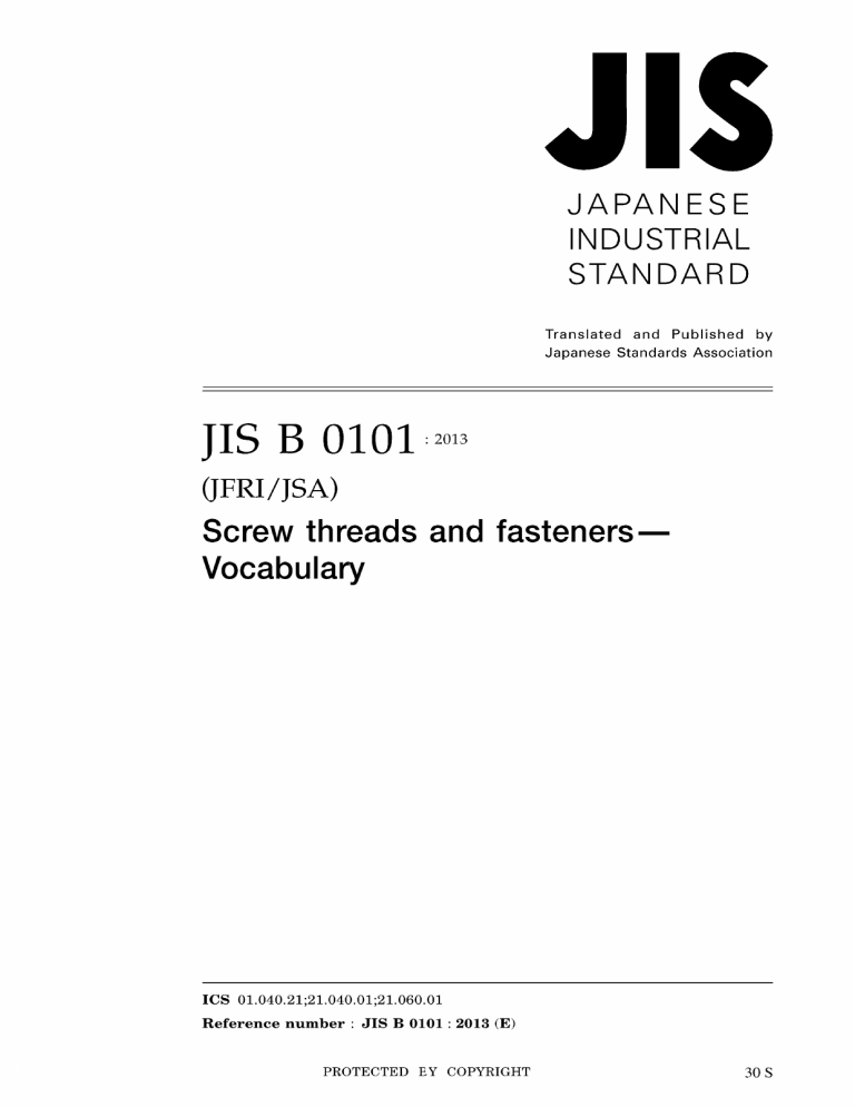 JIS B 0101:2013 Screw Threads and Fasteners Vocabulary Standard